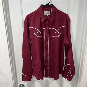 Roper Western Shirt Diamond burgundy Snap Rodeo Cowgirl Rockabilly Womens size L